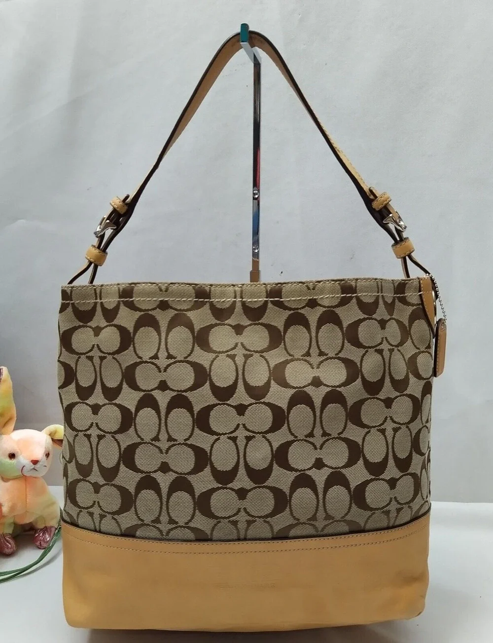 Coach Leatherware Signature Tan Brown Canvas Leather Trim Hobo Shoulder Bag